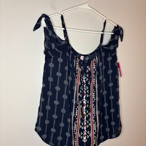 XHILARATION NEW Cold Shoulder Blouse Womens S Aztec Navy Orange Adjustable Strap